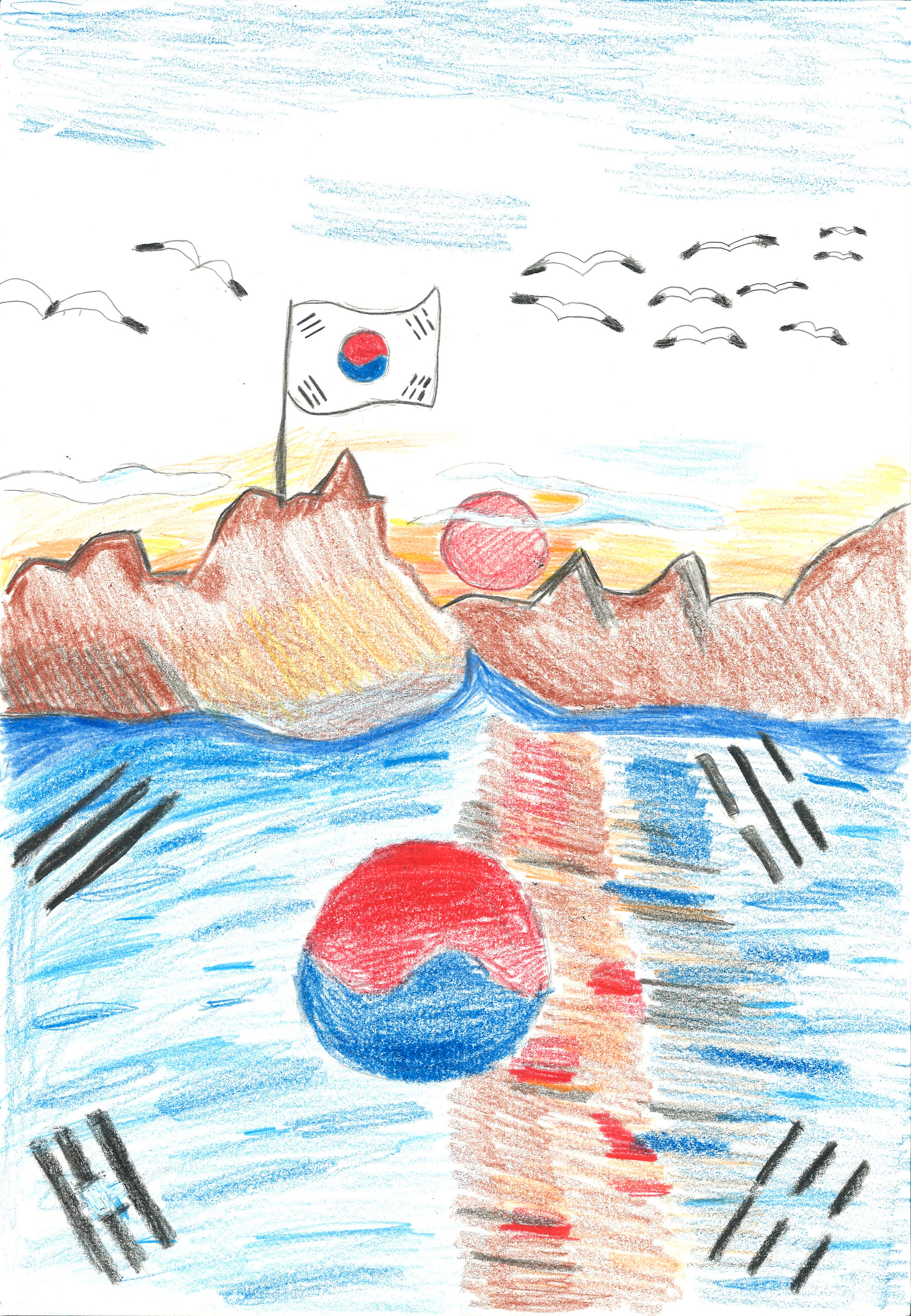 우리나라 독도에 비친 태극기(오서현, 12세).jpg